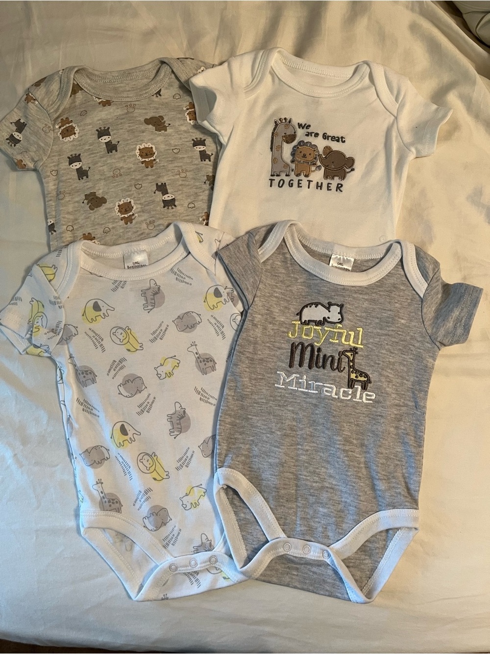 NWOT 6-9 mo Baby One-Piece Bodysuits Set - Neutral Gray & White Animal Print